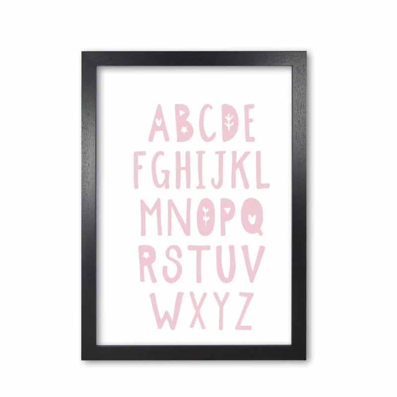 Baby pink alphabet modern fine art print, framed childrens nursey wall art poster