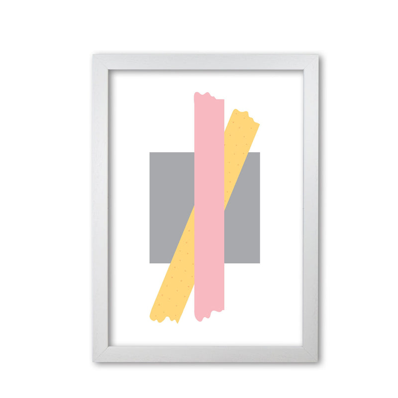 Grey square with pink and yellow bow abstract modern fine art print