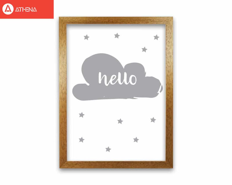 Hello cloud grey modern fine art print, framed childrens nursey wall art poster