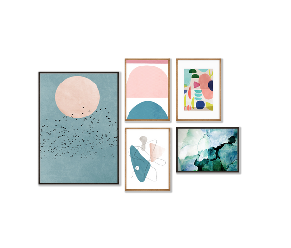 Gallery Wall of blue and pink art prints from Athena