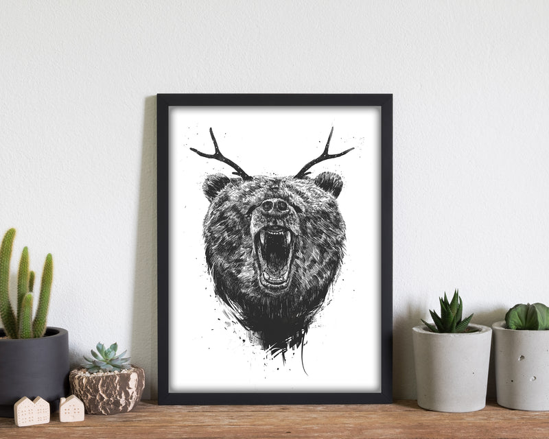 Angry Bear With Antlers Animal Art Print by Balaz Solti