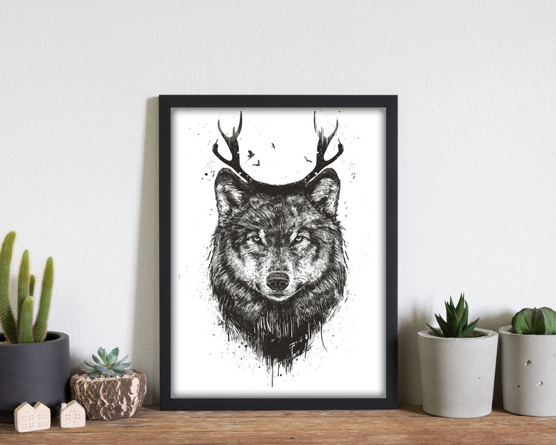 Deer Wolf B&W Animal Art Print by Balaz Solti