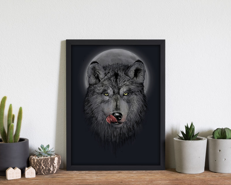Dinner Time Wolf Night Animal Art Print by Balaz Solti