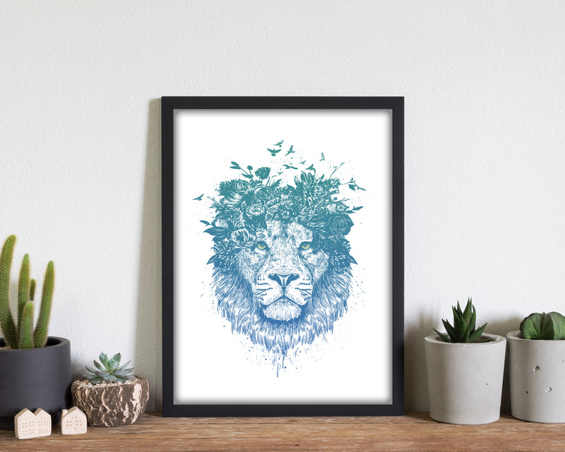 Floral Turquoise Lion Animal Art Print by Balaz Solti