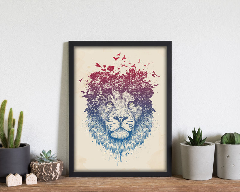 Floral Lion Animal Art Print by Balaz Solti