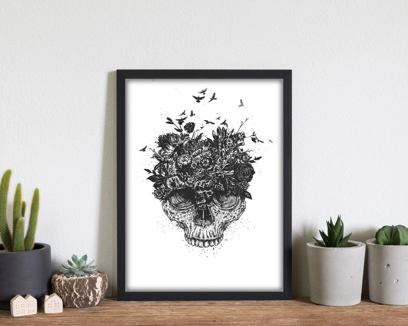 My Head Is A Jungle Skull B&W Art Print by Balaz Solti