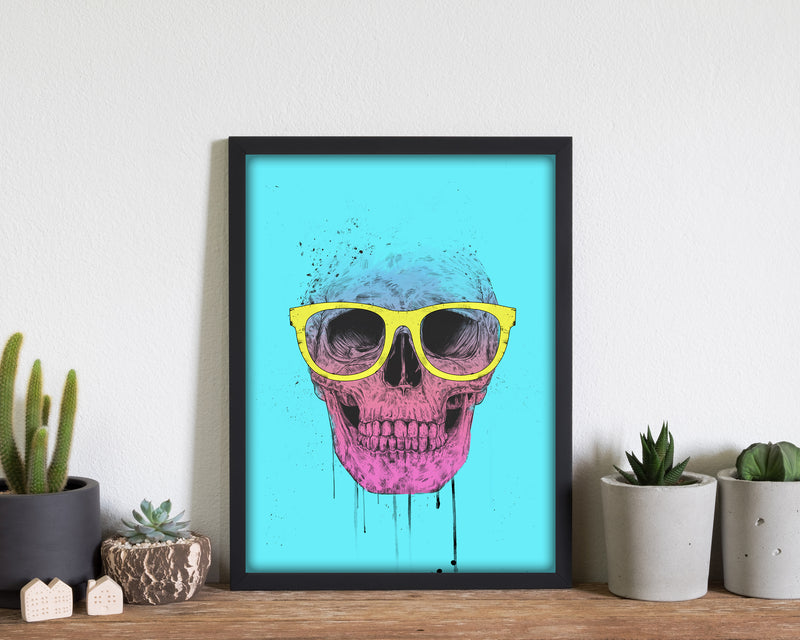 Blue Pop Art Skull With Glasses Art Print by Balaz Solti