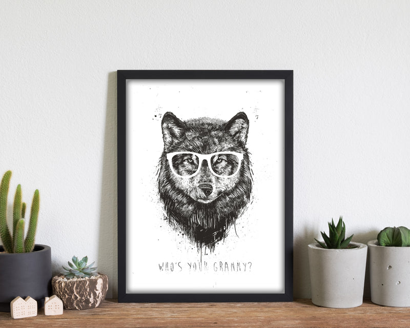 Who's Your Granny? Wolf B&W Animal Art Print by Balaz Solti