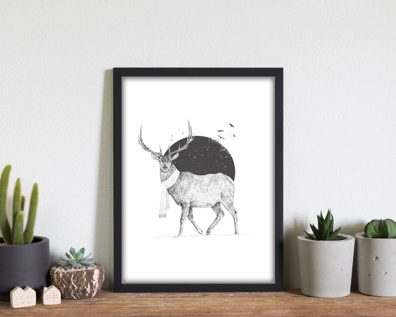 Winter Is All Around Stag Animal Art Print by Balaz Solti
