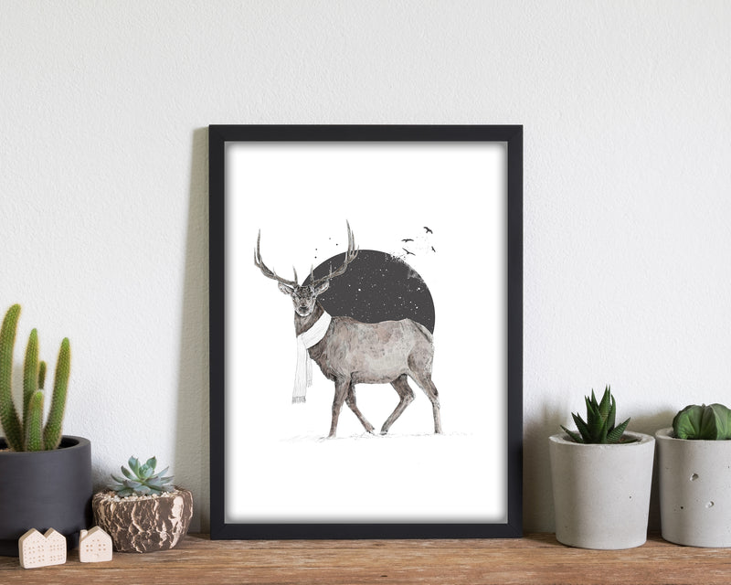 Winter Is All Around Stag Colour Animal Art Print by Balaz Solti