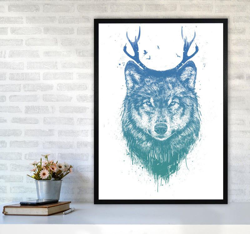 Deer Wolf Animal Art Print by Balaz Solti A1 White Frame