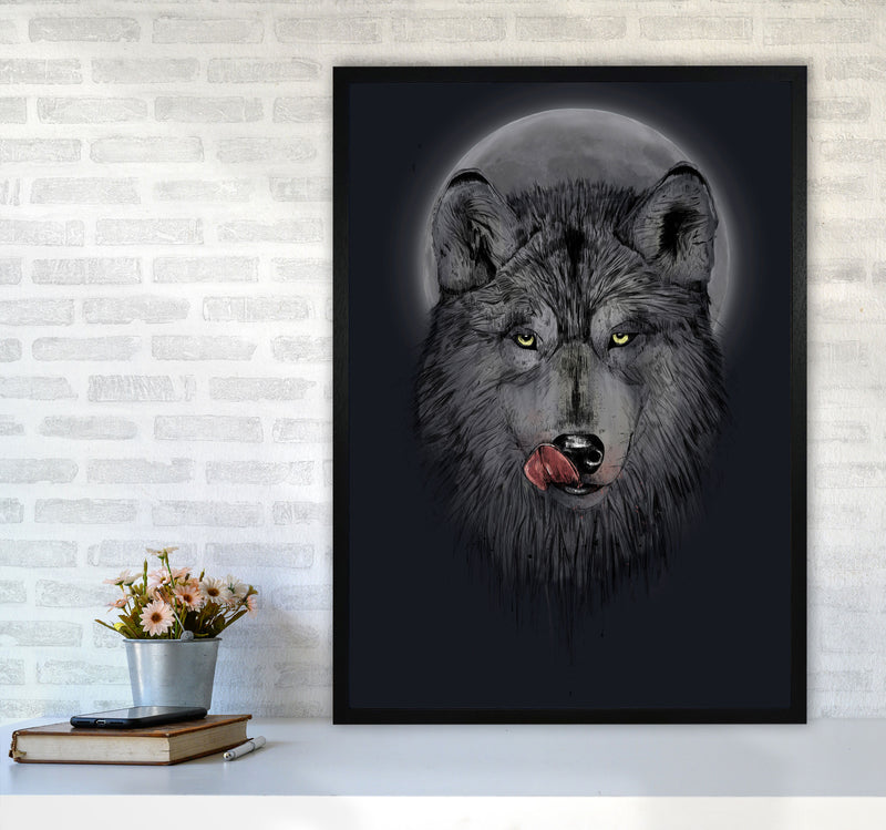 Dinner Time Wolf Night Animal Art Print by Balaz Solti A1 White Frame