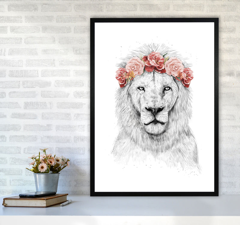 Festival Floral Lion Animal Art Print by Balaz Solti A1 White Frame