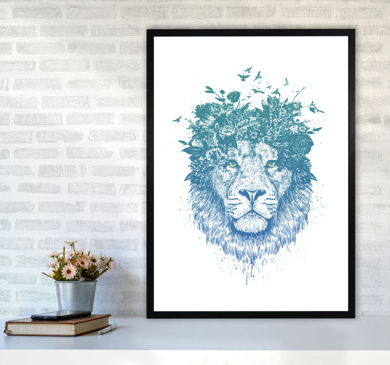 Floral Turquoise Lion Animal Art Print by Balaz Solti A1 White Frame