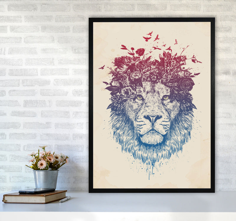 Floral Lion Animal Art Print by Balaz Solti A1 White Frame