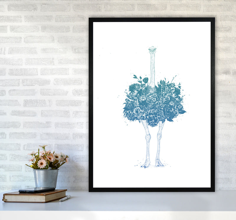 Floral Ostrich Teal Animal Art Print by Balaz Solti A1 White Frame