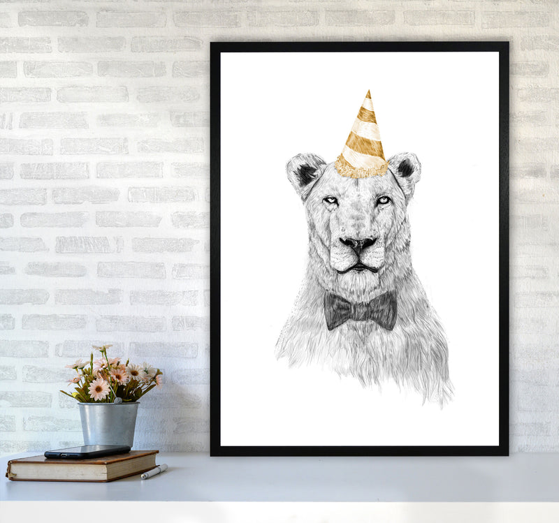 Get The Party Started Lion Colour Animal Art Print by Balaz Solti A1 White Frame