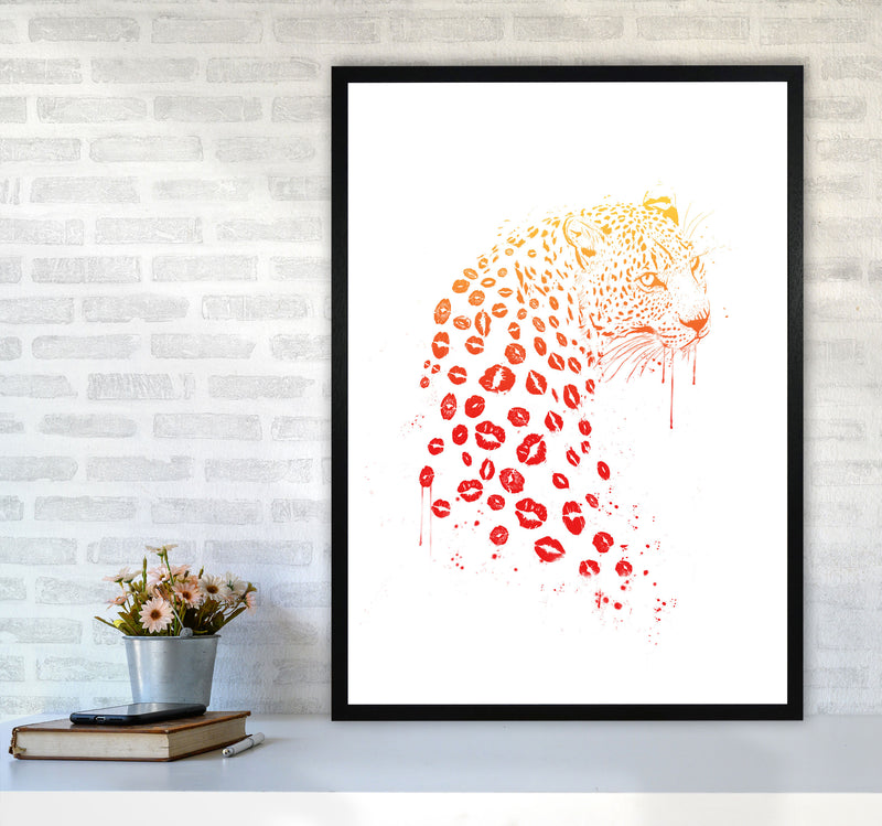 Kiss Me Leopard Animal Art Print by Balaz Solti A1 White Frame