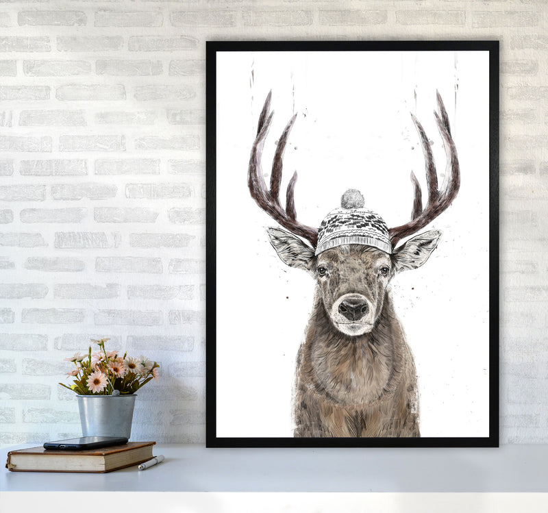 Lets Go Outside Reindeer Animal Art Print by Balaz Solti A1 White Frame