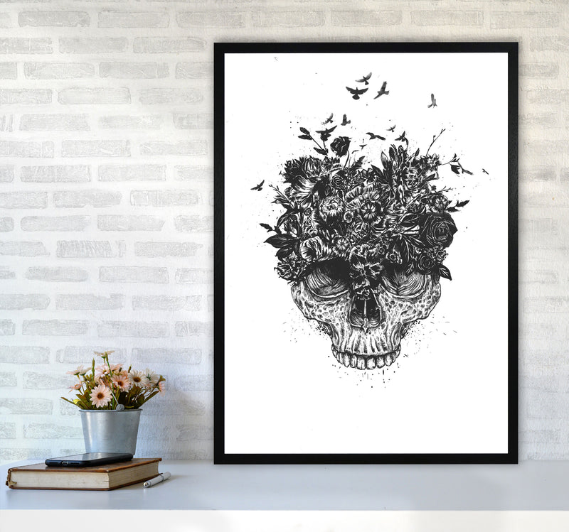 My Head Is A Jungle Skull B&W Art Print by Balaz Solti A1 White Frame