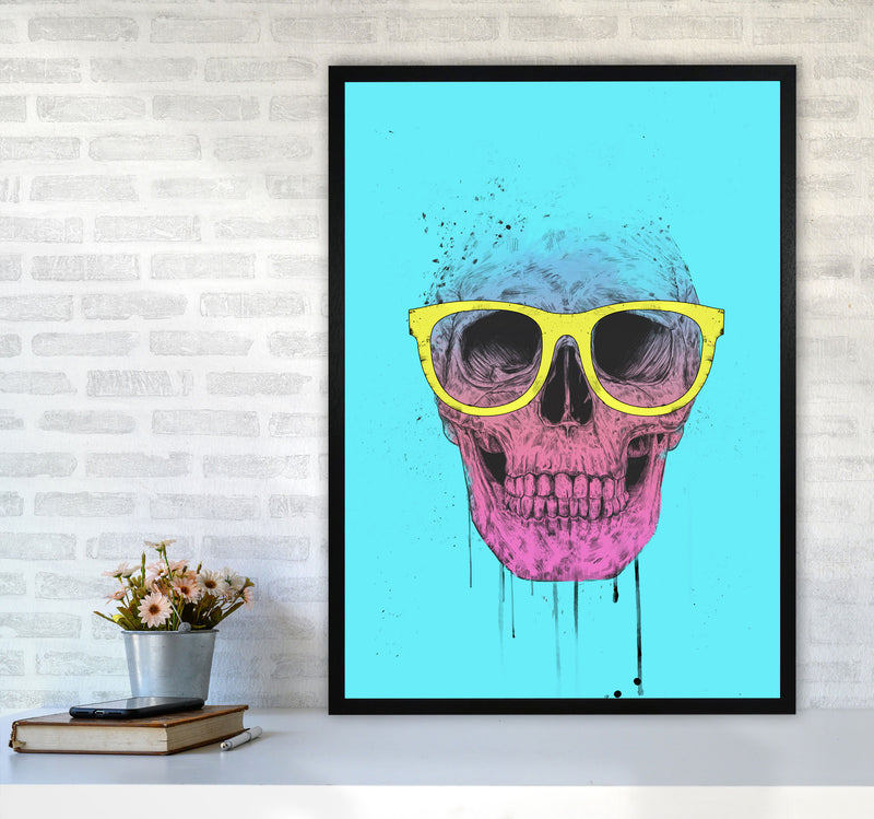 Blue Pop Art Skull With Glasses Art Print by Balaz Solti A1 White Frame