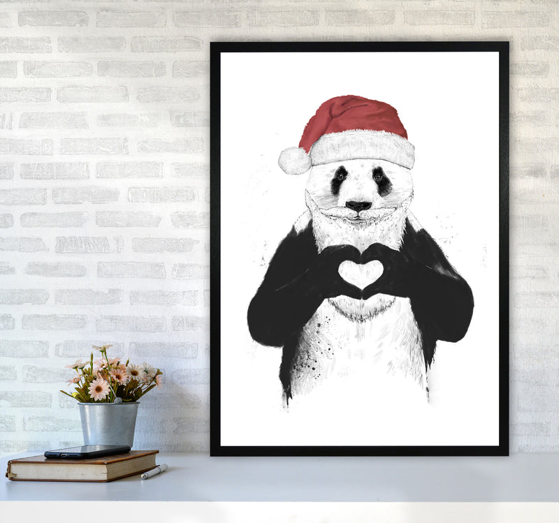 Santa Panda Animal Art Print by Balaz Solti A1 White Frame