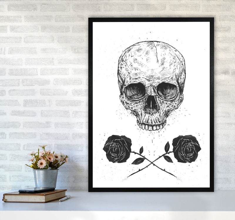Skull And Roses Gothic Art Print by Balaz Solti A1 White Frame