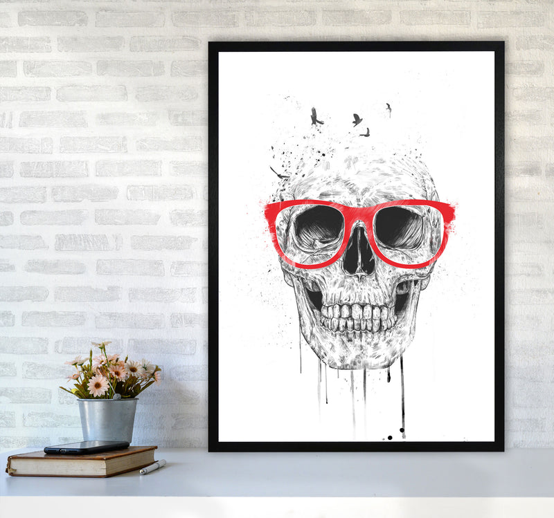 Skull With Red Glasses Art Print by Balaz Solti A1 White Frame