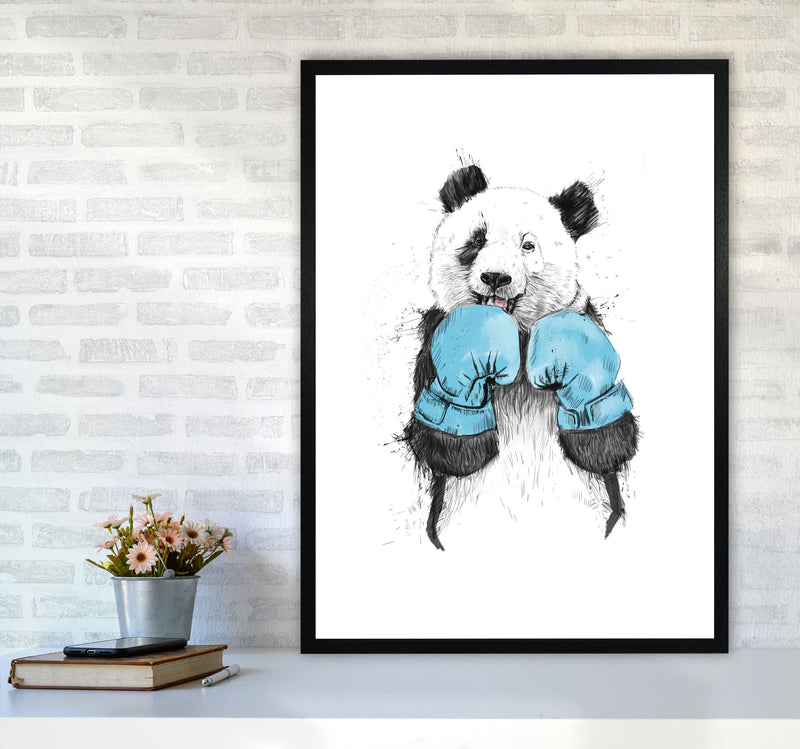 The Winner Boxing Panda Animal Art Print by Balaz Solti A1 White Frame