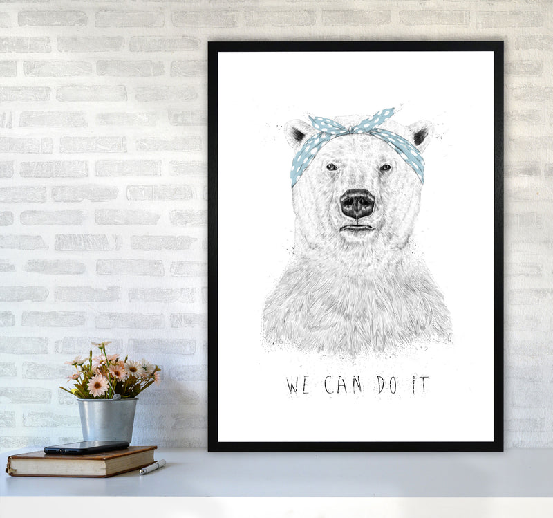 We Can Do It Bear Animal Art Print by Balaz Solti A1 White Frame