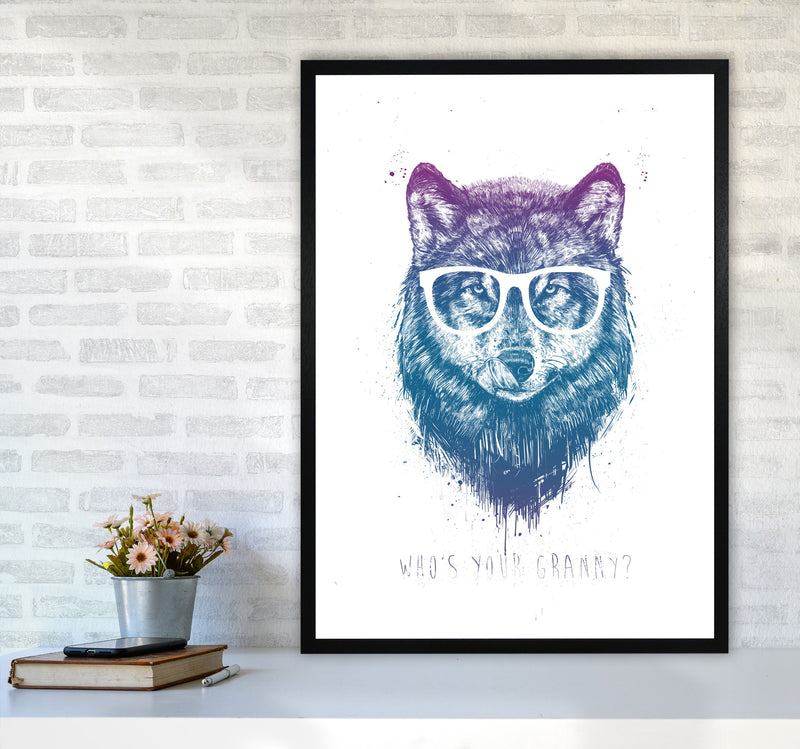 Who's Your Granny? Wolf Colour Animal Art Print by Balaz Solti A1 White Frame