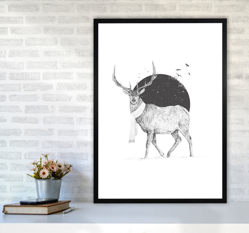 Winter Is All Around Stag Animal Art Print by Balaz Solti A1 White Frame