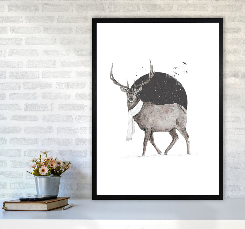 Winter Is All Around Stag Colour Animal Art Print by Balaz Solti A1 White Frame