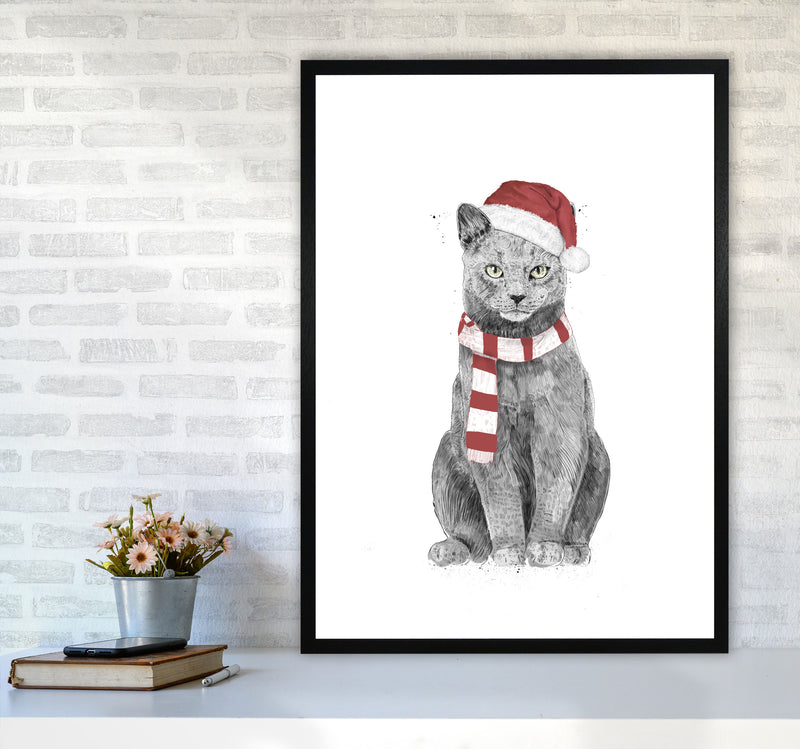 Christmas Cat Animal Art Print by Balaz Solti A1 White Frame