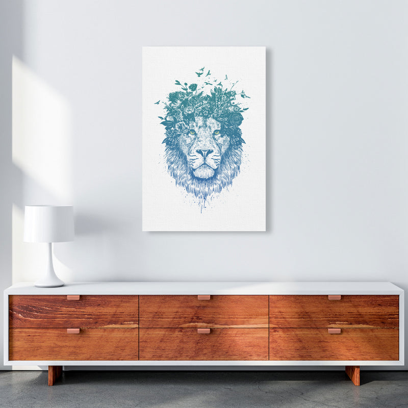 Floral Turquoise Lion Animal Art Print by Balaz Solti A1 Canvas