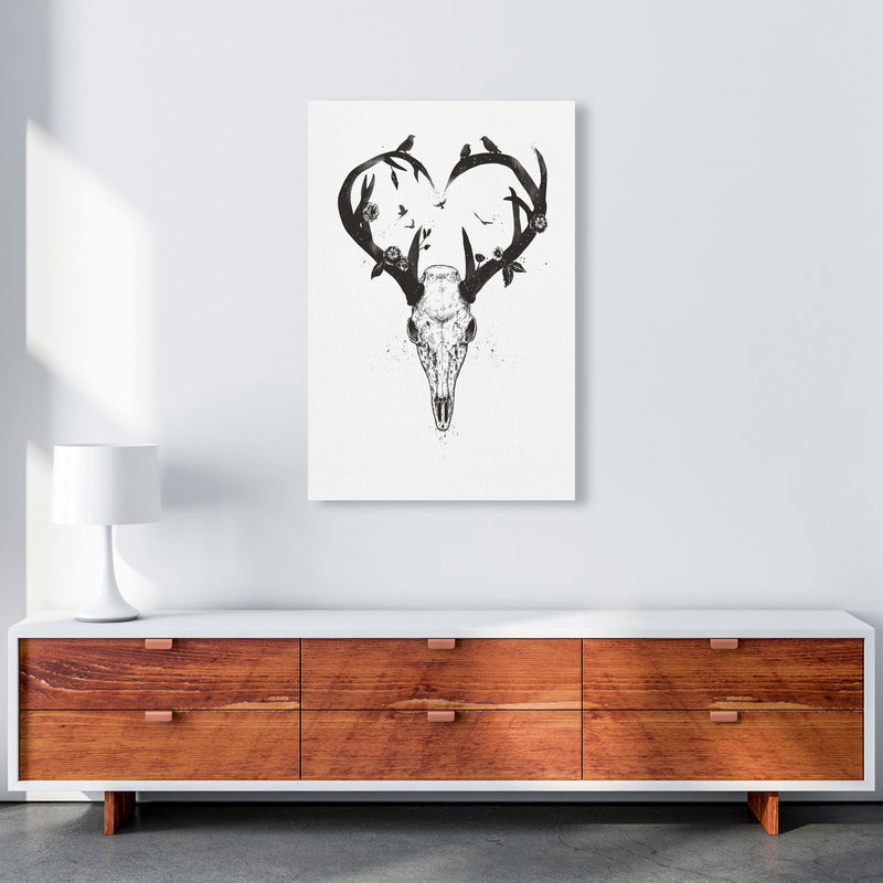 Never-ending Love Deer Skull B&W Animal Art Print by Balaz Solti A1 Canvas