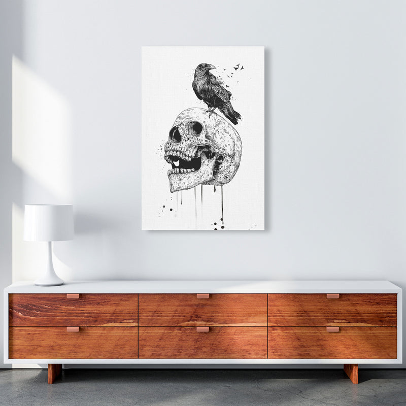 Skull & Raven B&W Animal Art Print by Balaz Solti A1 Canvas