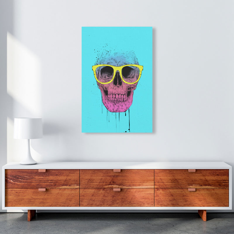 Blue Pop Art Skull With Glasses Art Print by Balaz Solti A1 Canvas