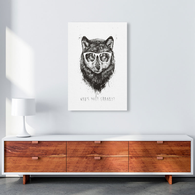 Who's Your Granny? Wolf B&W Animal Art Print by Balaz Solti A1 Canvas