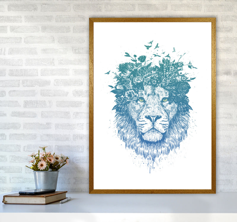 Floral Turquoise Lion Animal Art Print by Balaz Solti A1 Print Only