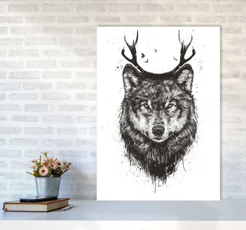 Deer Wolf B&W Animal Art Print by Balaz Solti A1 Black Frame