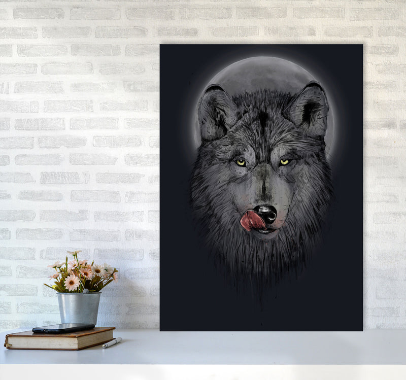 Dinner Time Wolf Night Animal Art Print by Balaz Solti A1 Black Frame