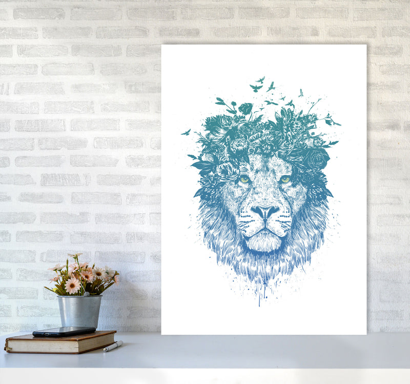 Floral Turquoise Lion Animal Art Print by Balaz Solti A1 Black Frame