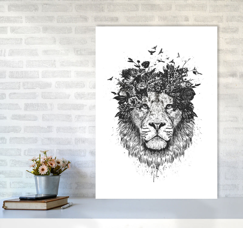 Floral Lion B&W Animal Art Print by Balaz Solti A1 Black Frame