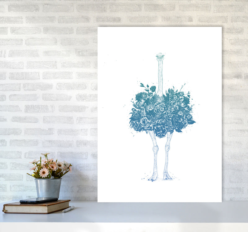 Floral Ostrich Teal Animal Art Print by Balaz Solti A1 Black Frame