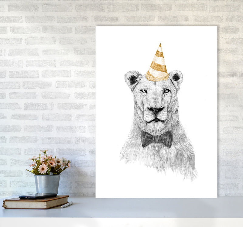 Get The Party Started Lion Colour Animal Art Print by Balaz Solti A1 Black Frame