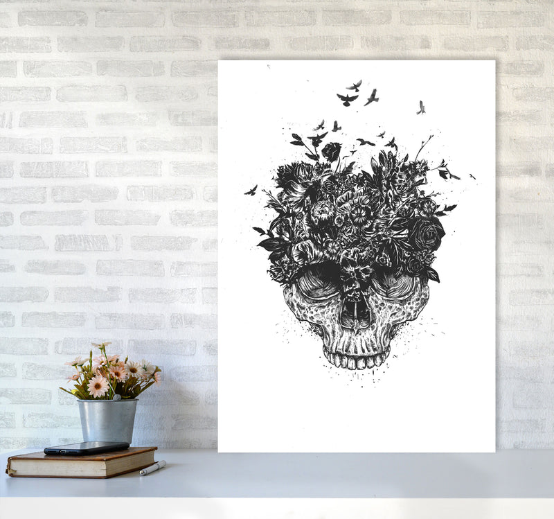 My Head Is A Jungle Skull B&W Art Print by Balaz Solti A1 Black Frame