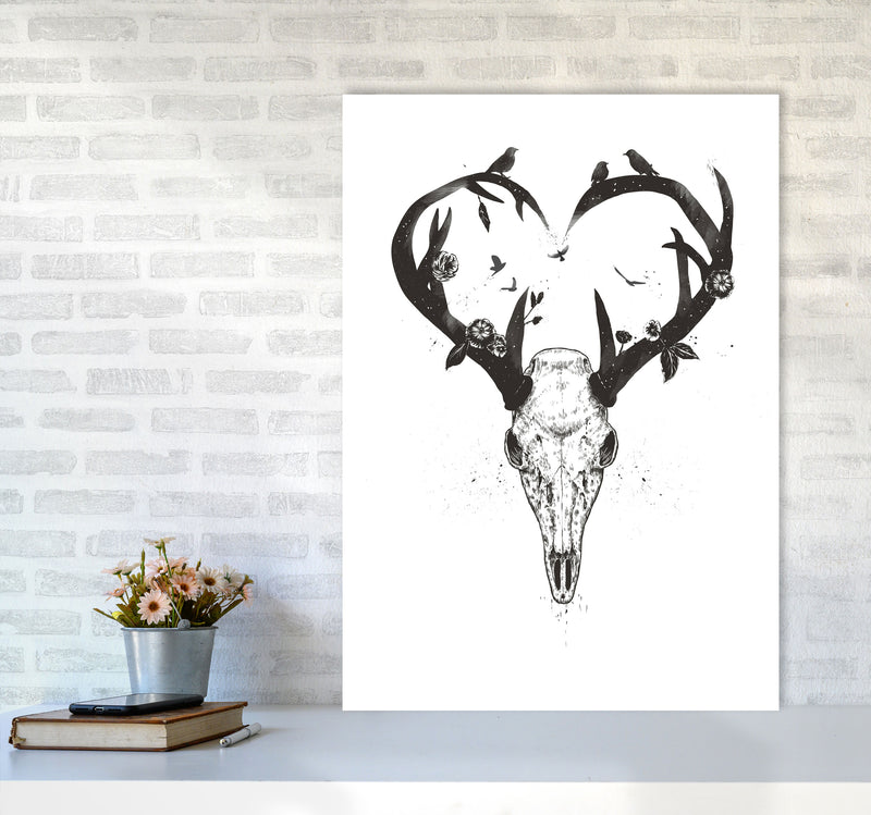 Never-ending Love Deer Skull B&W Animal Art Print by Balaz Solti A1 Black Frame