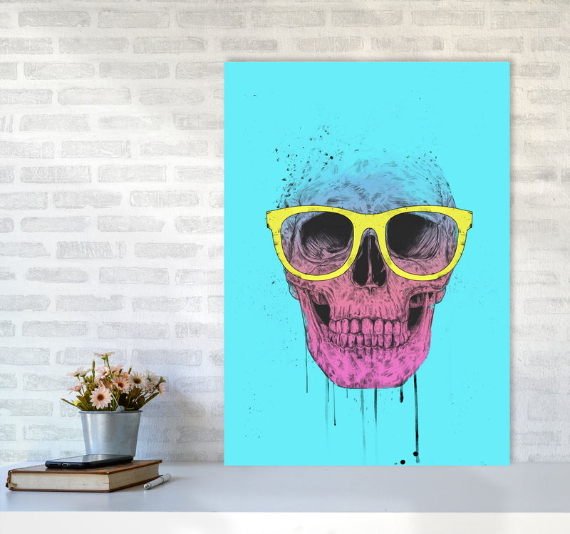 Blue Pop Art Skull With Glasses Art Print by Balaz Solti A1 Black Frame