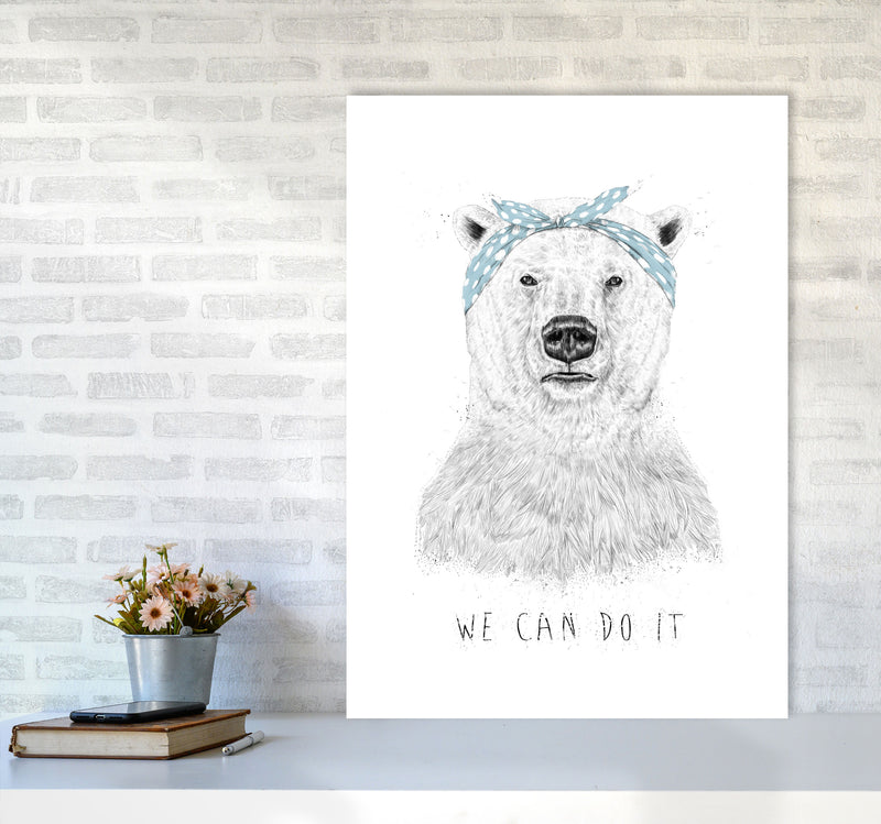 We Can Do It Bear Animal Art Print by Balaz Solti A1 Black Frame